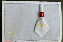 Placemat & Napkin set -Dragonfly embroidery